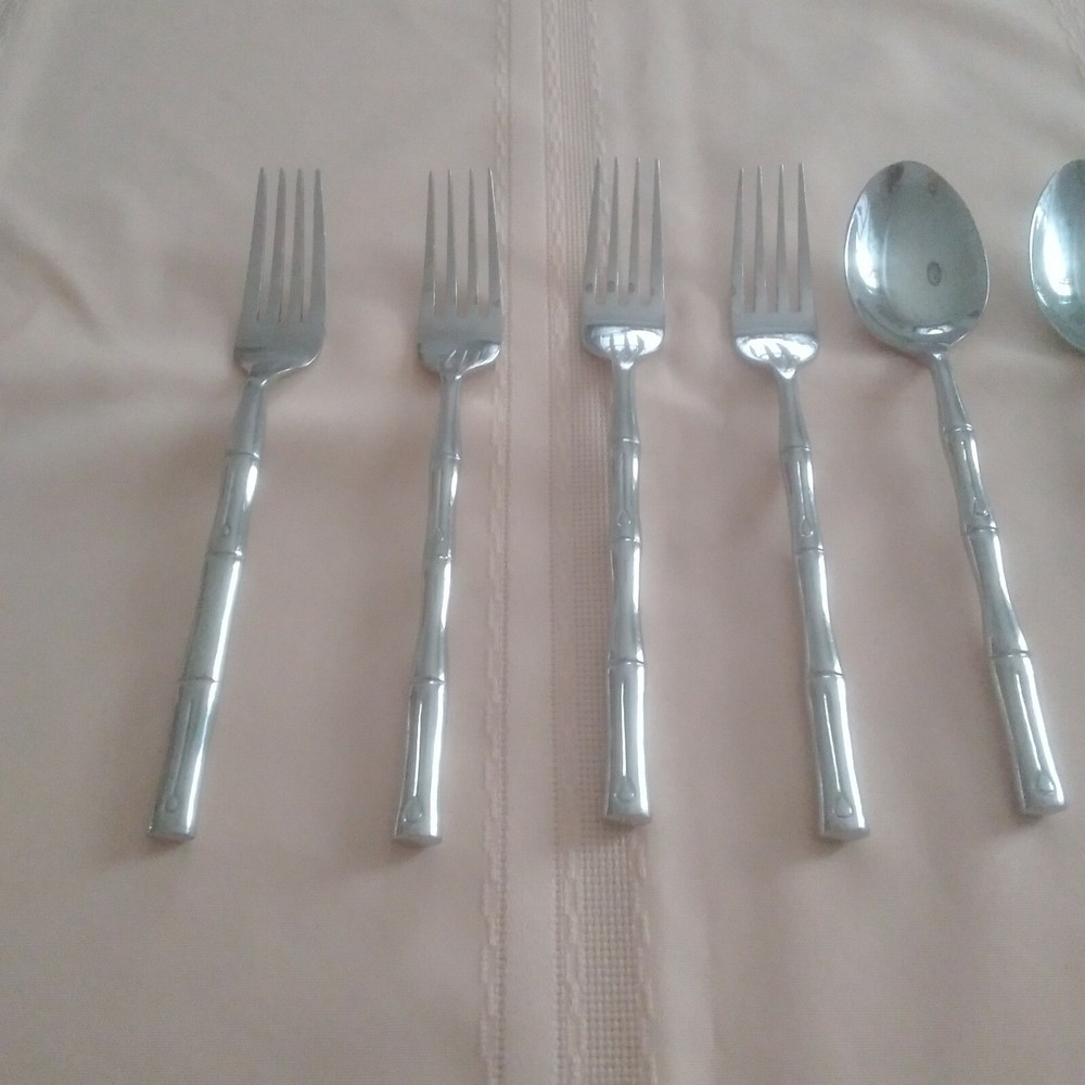 8 pcs Hampton BAMBOO Stainless Dinner Forks Soup Spoons Flatware