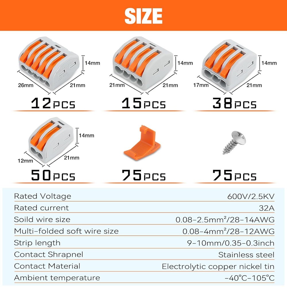 Nilight 115Pcs Lever Wire Connectors Kit 28-12AWG Inline Electrical Terminal