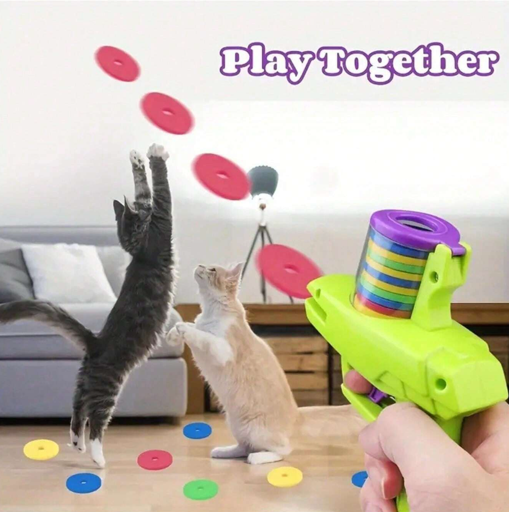 Interactive Cat Toy Launcher With Foam Discs - Battery-Free, Durable Plastic For