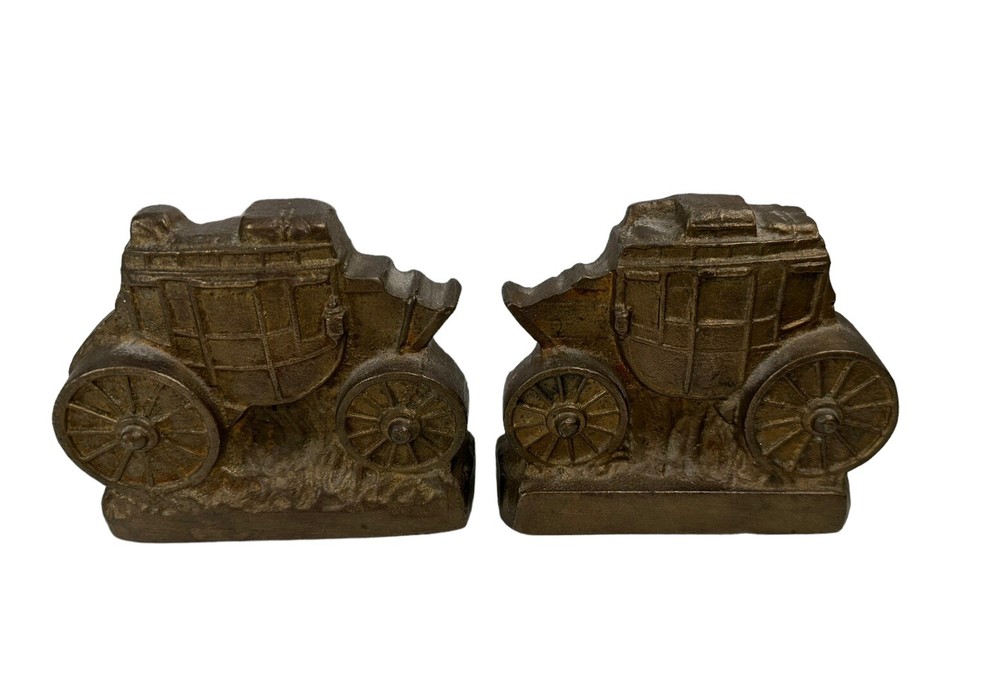 Vintage Heavy Brass Stage Coach Bookends