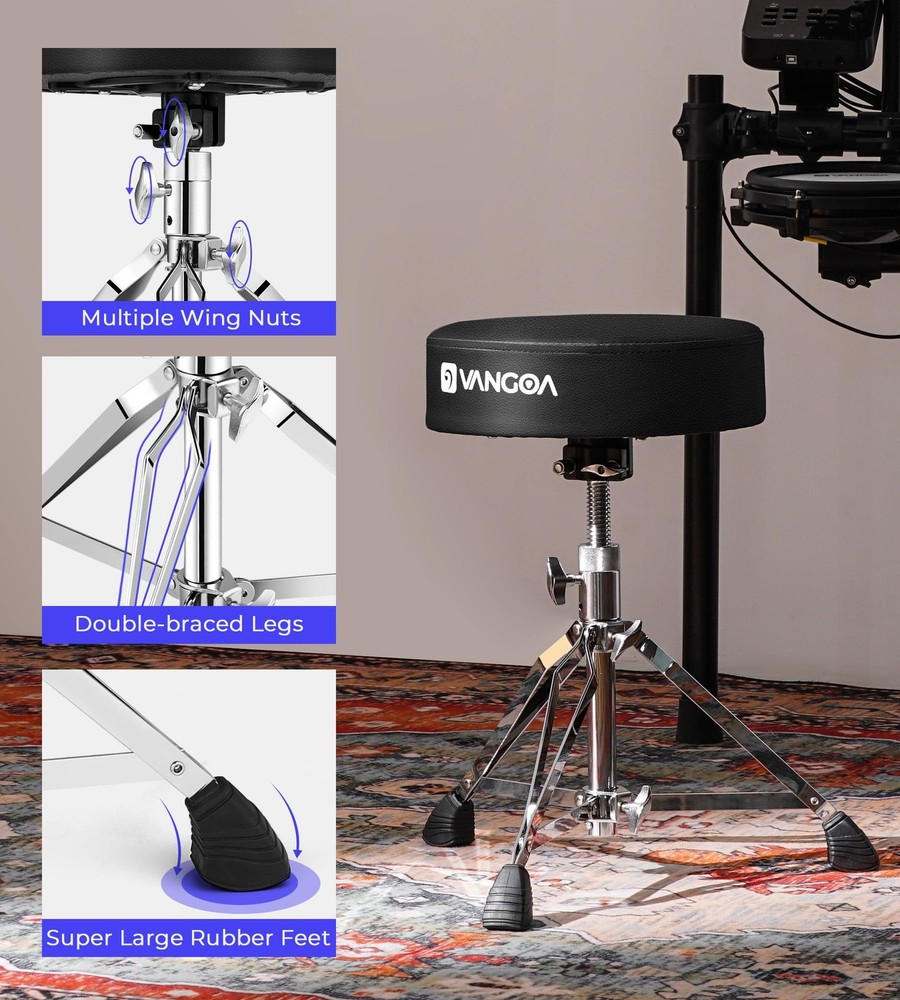 Adjustable Drum Throne Stool Double Braced with Drumsticks