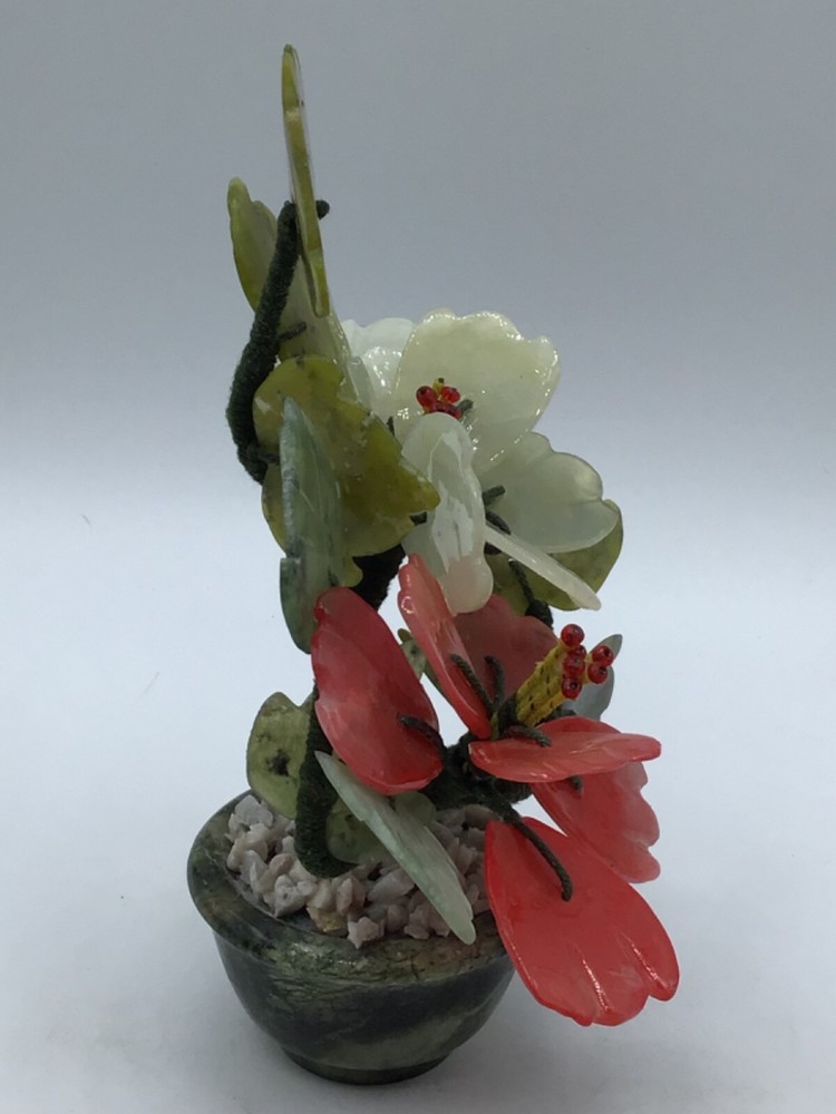 Vintage Chinese Jade Tree Blossom with Marble Base 7"