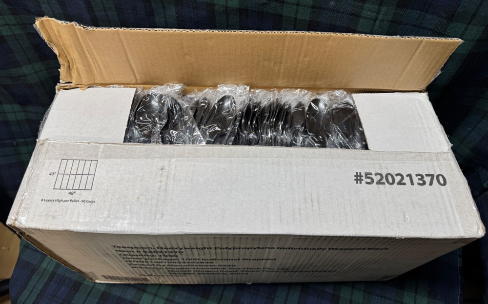 Ningbo Teaspoon Heavyweight Polypropylene Individually Wrapped Black 1000 Pack
