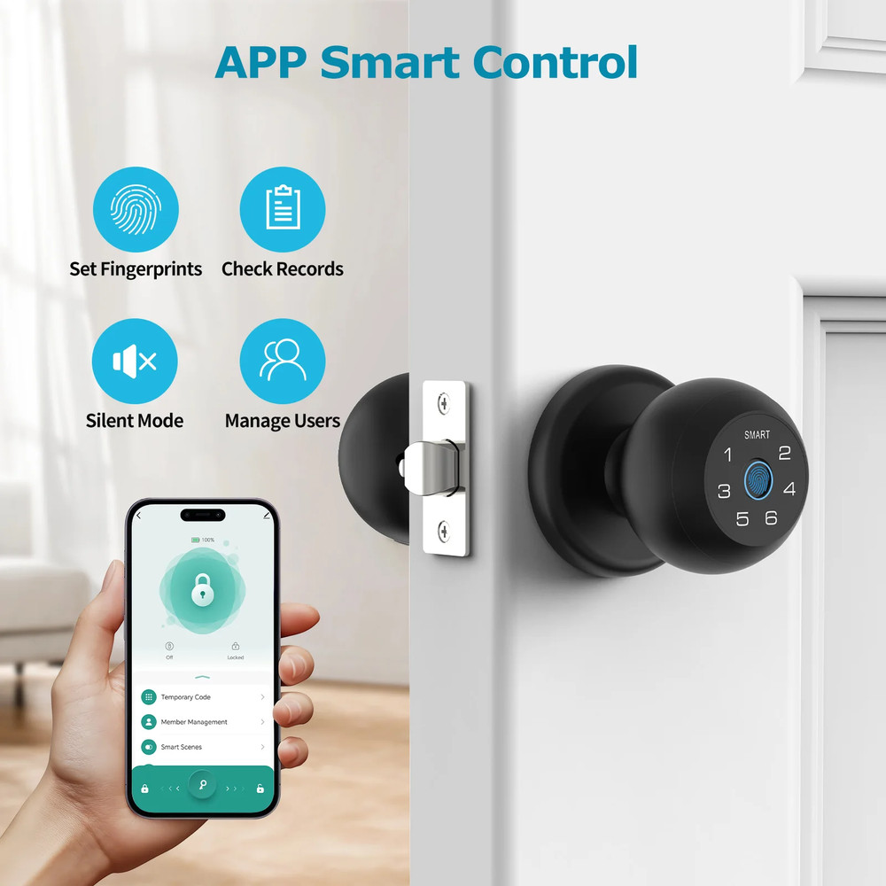 New Smart Door Lock Fingerprint App Passcode Touchscreen Handle FastShipping