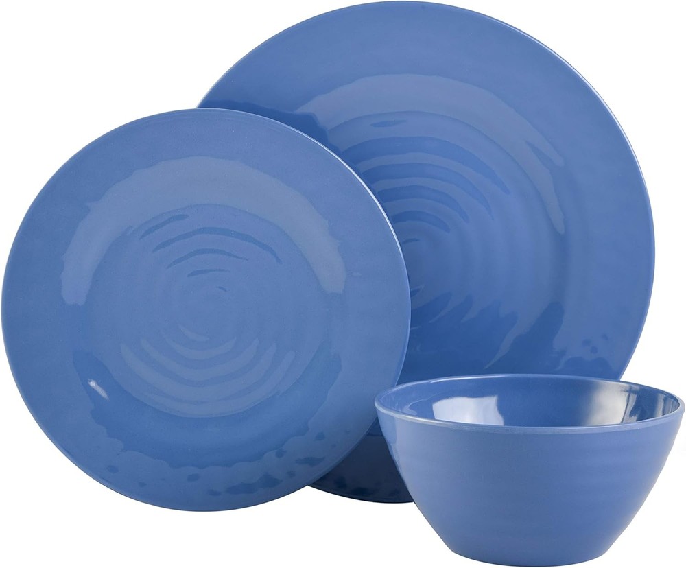 Brist Melamine Plastic Dinnerware Set Service Four 12pcs Blue