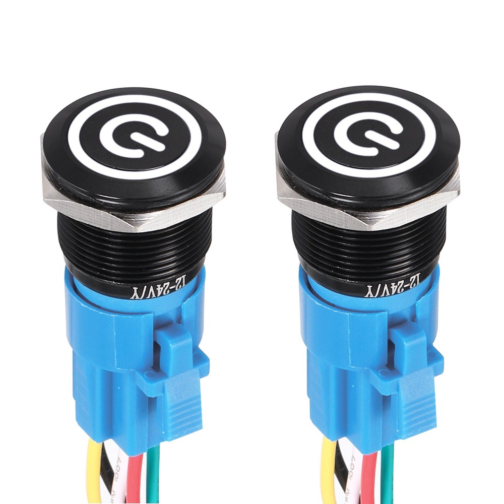 2pcs 22mm Push Button Switch, IP66 1NO1NC locking White Switch, Flat Black