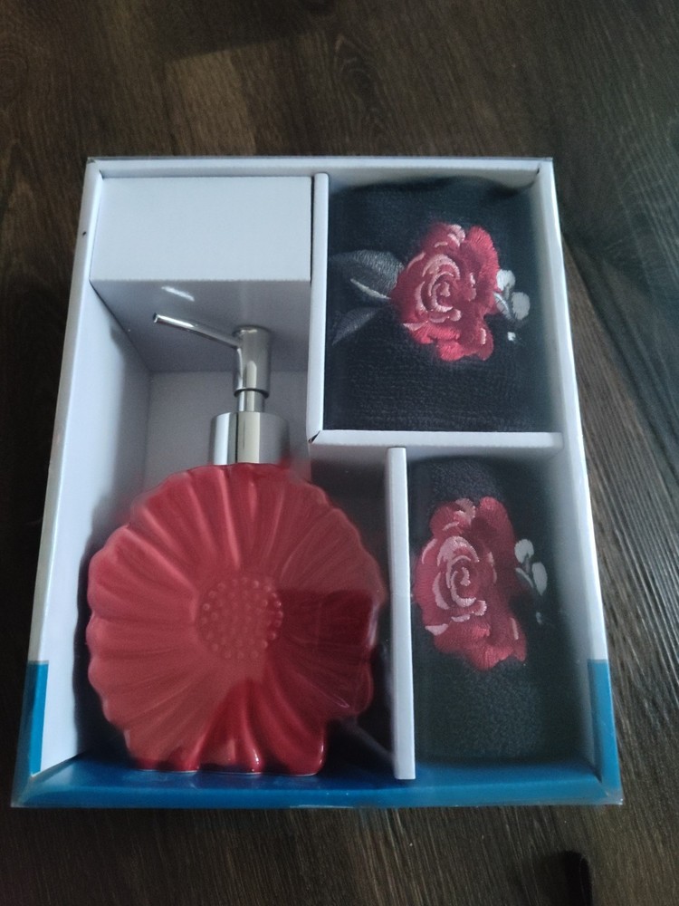 Interiors by Design Red Floral 3PC Bath Accessory Set