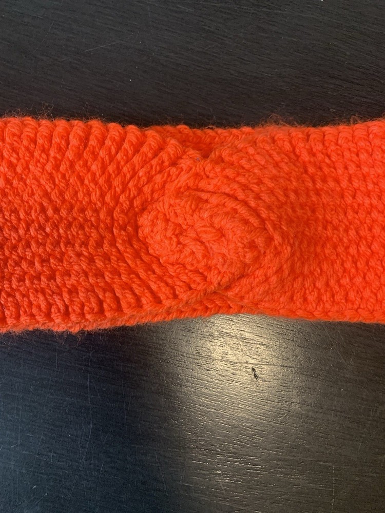Hand Knit Red Small Headband With Decorative Twist Knot