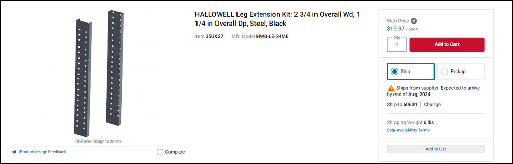 Grainger Leg Extension Kit NEW