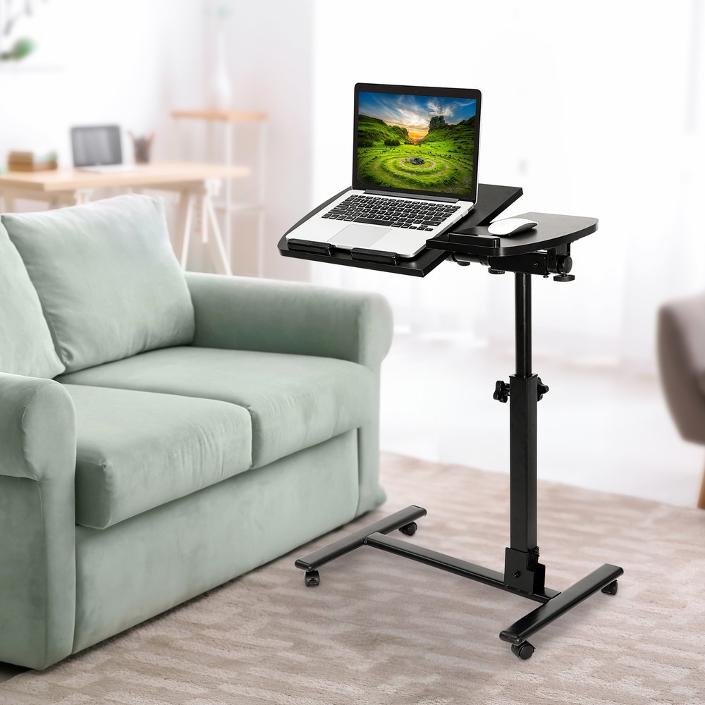 Adjustable Laptop Notebook Rolling Table Desk Stand Tiltable Tabletop W/ Casters