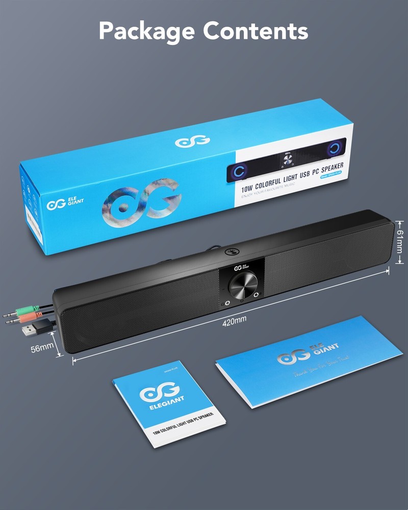 ELEGIANT USB Powered Mini Soundbar Wired Computer Speaker