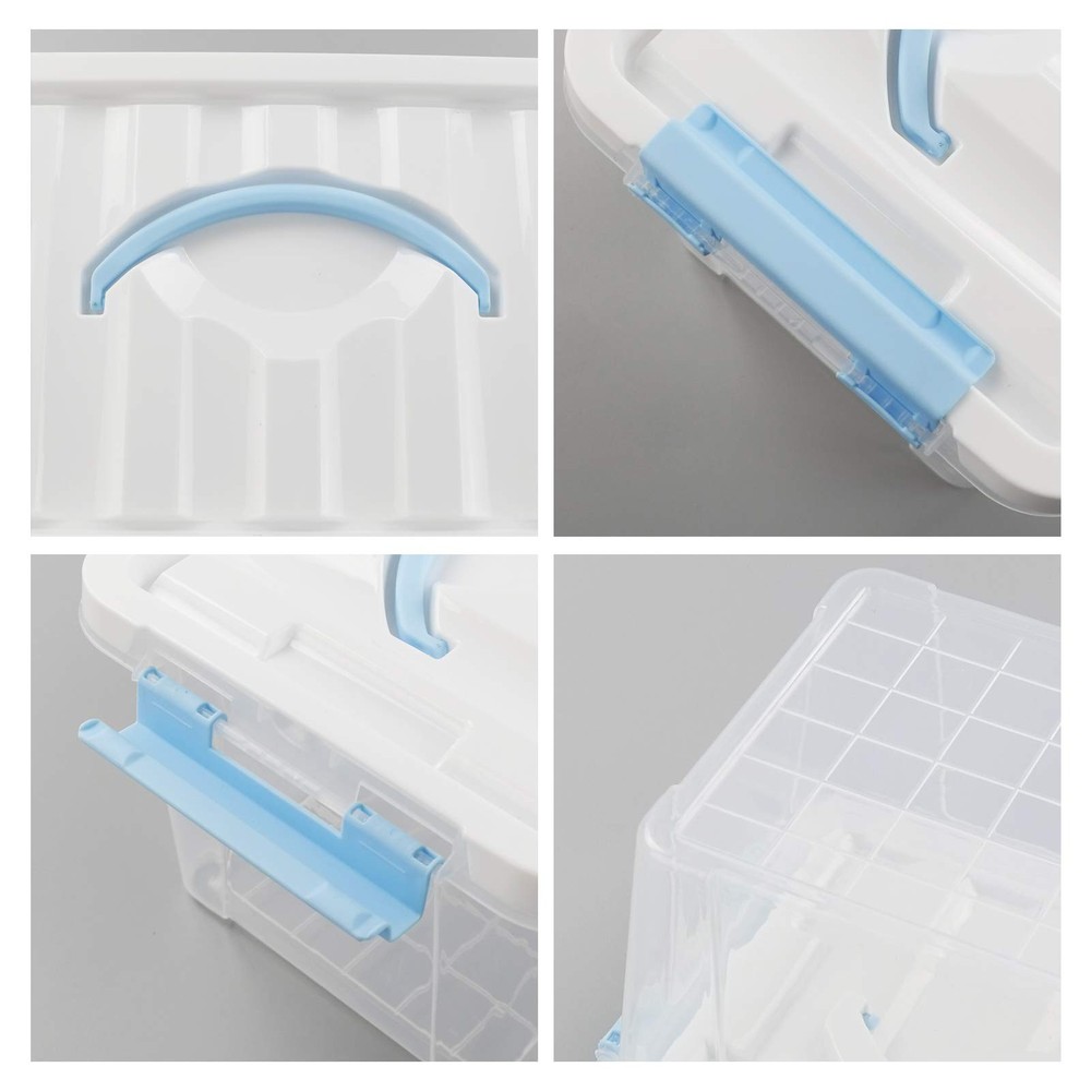 6 Quart Clear Storage Bins with Lid and Blue Handle, Multipurpose Plastic Sto...