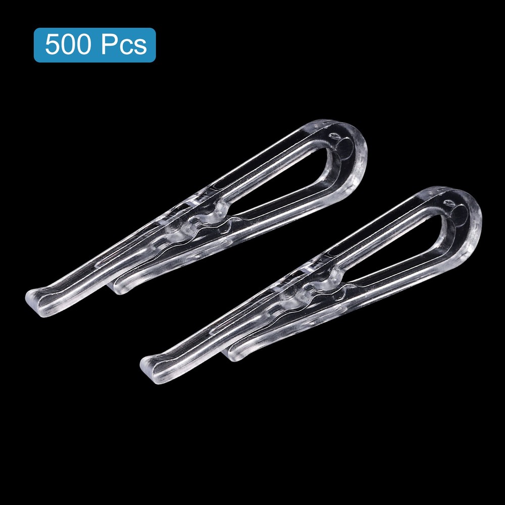 500pcs Durable Plastic Alligator Clip, 1.5" Clear U Shape with Teeth
