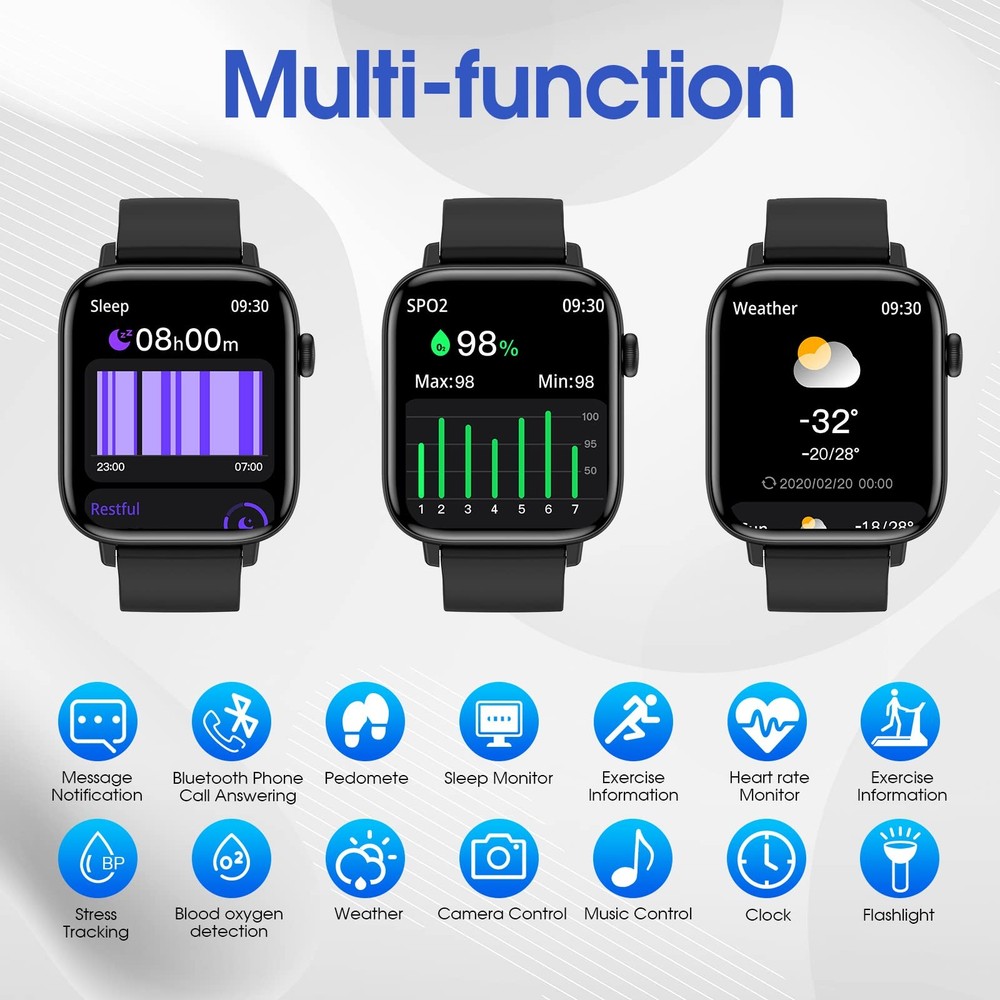 Smart Watch for iPhone/Android Phones (Answer/Make Calls) - 1.9" Deep Black