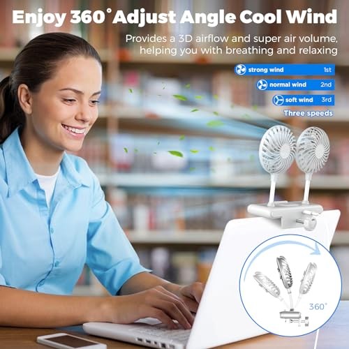 Space-Saving Clip Fan Light, USB-Powered Cooling 3D Fan Study Glacier Silver