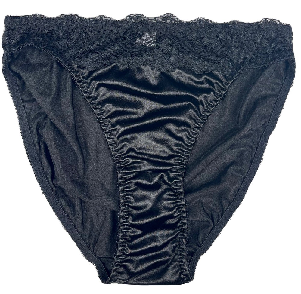 Satin Panty with Lace Black M