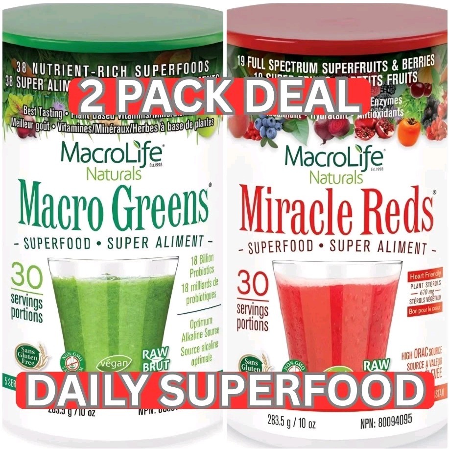 Macro Greens + Miracle Reds Bundle (30 Servings Each) – Raspberry Lemonade