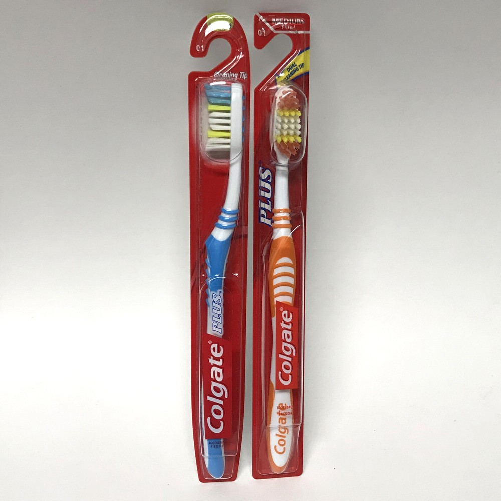2X Colgate PLUS DUAL CLEANING TIP Toothbrush, Full Medium #01 | NIP