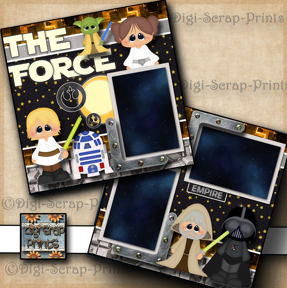 THE FORCE STAR WARS ~ 2 premade scrapbook pages PRINTED layout DIGISCRAP