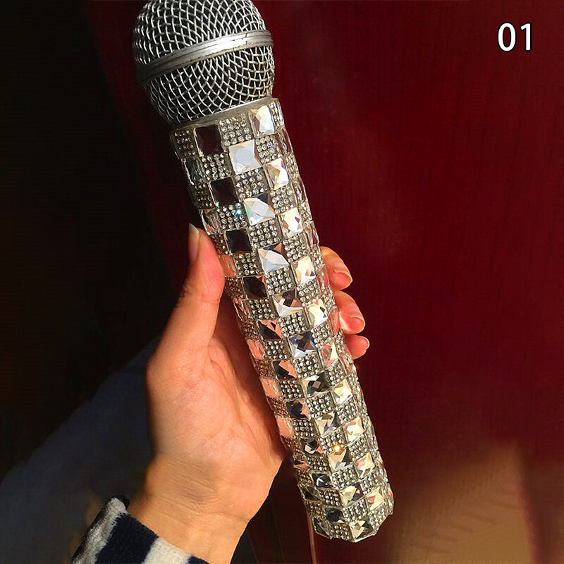 Rhinestone Microphone Handle Cover Sleeve Protector Prop Sparkly Accessories
