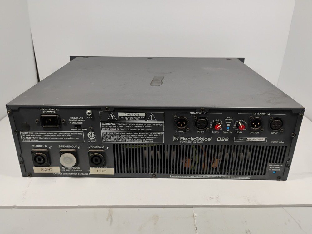 Electro-Voice EV Q66 2-Channel Power Amplifier. Untested As Is.