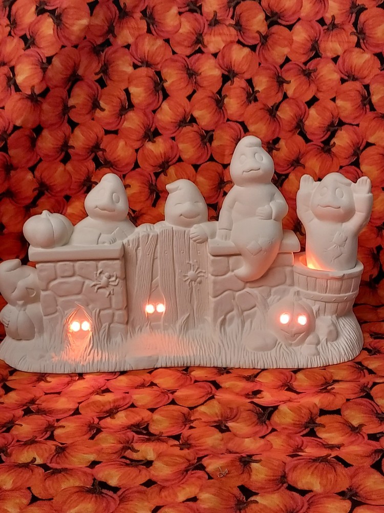 Ceramic Bisque~ Ready to Paint ~Ghost Fence Scene Rice Light Included