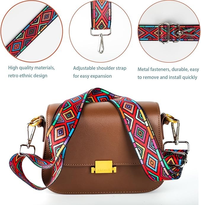 2 PCS Purse Strap 1.5" Wide Shoulder Strap Adjustable Replacement Retro Multi-