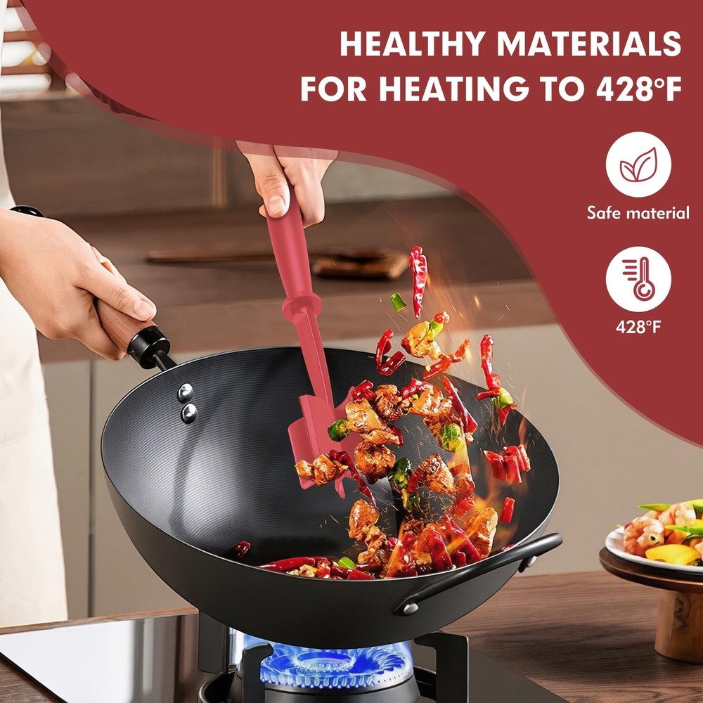 2Pcs Ground Beef Chopper Tool, Meat Masher One Size, Black + Red