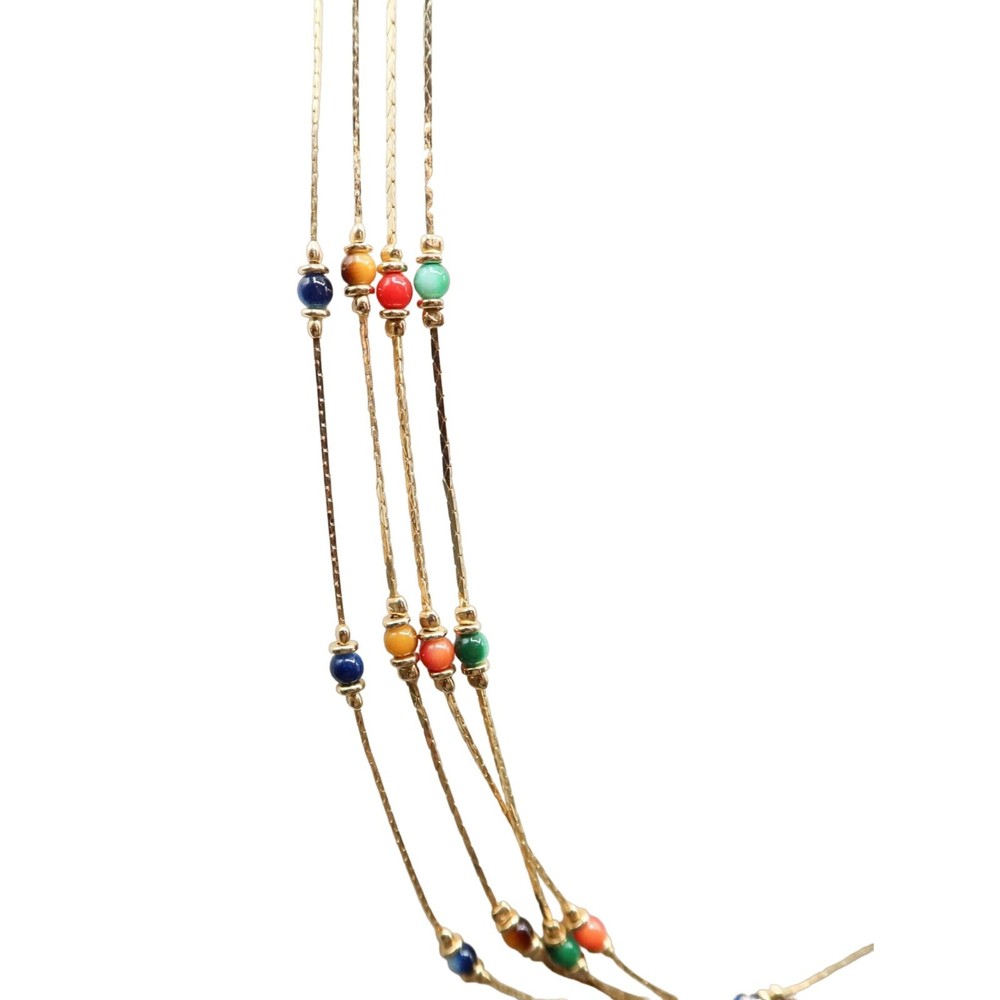 UNSIGNED Goldtone Multicolor Beaded 4 Strand Station Necklace