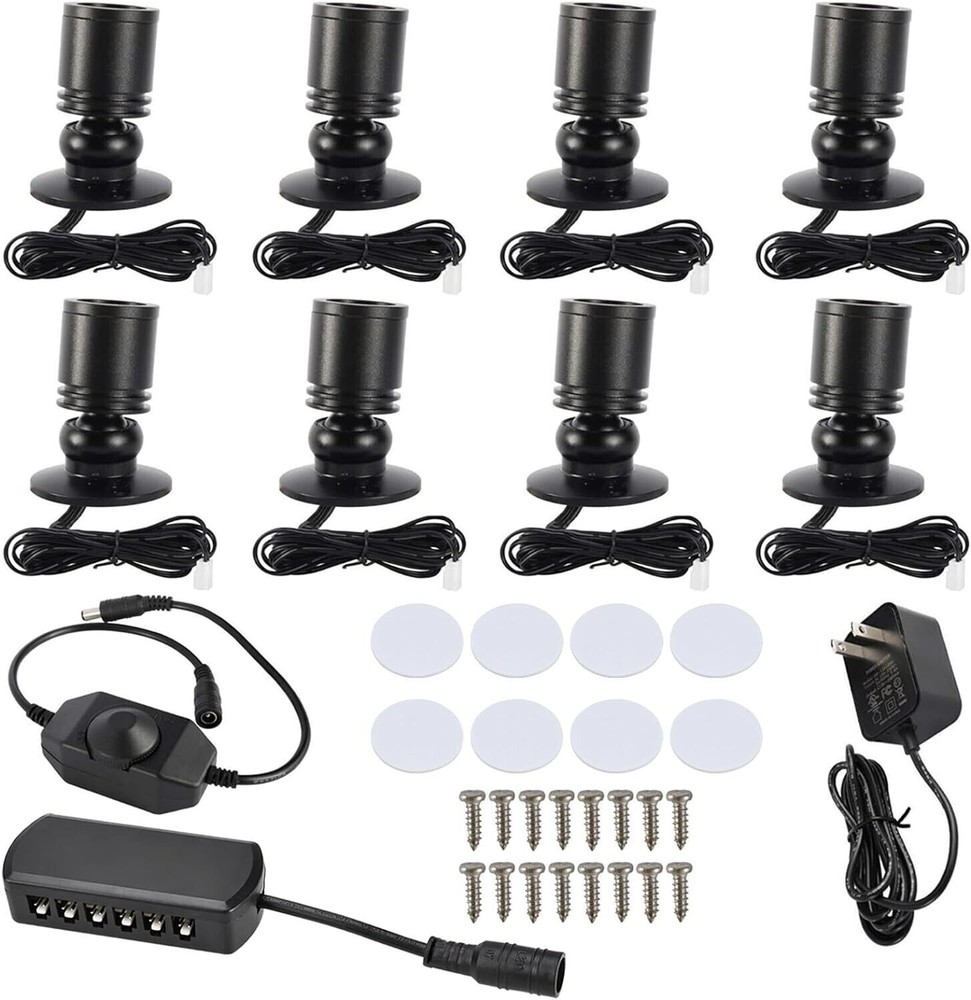 8Pack Dimmable 360° Angle LED Mini Spotlight Jewelry Display Cabinet Light 6400k