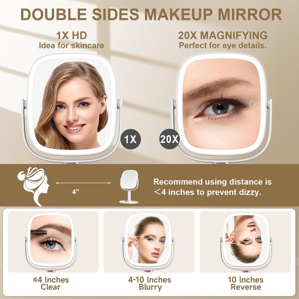 Makeup Mirror with Lights, 1X/20X Magnifying Mirror with Light, Vanity Mirror...