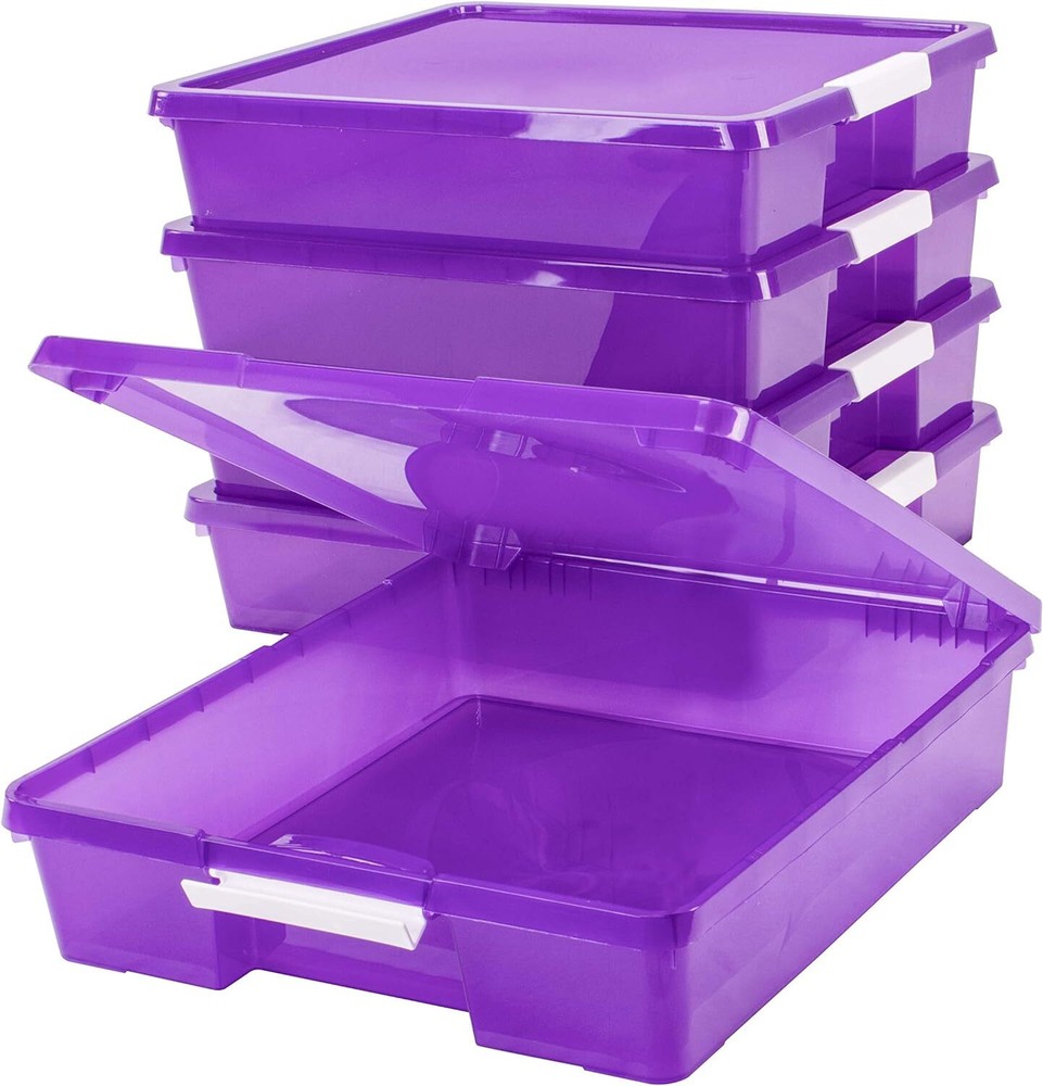 Storex Classroom Craft Project Box – Stacking Plastic Organizer Fits Purple