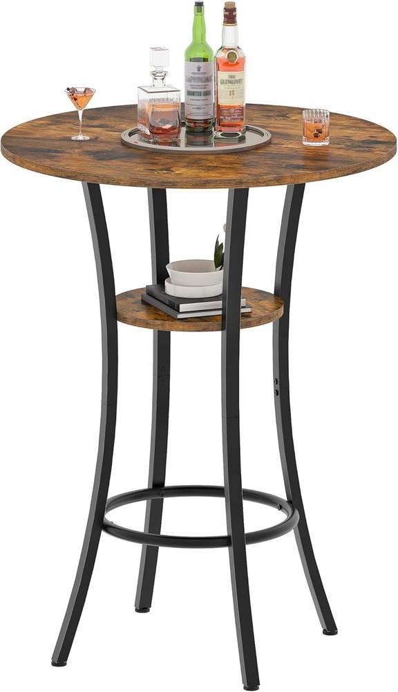 Round Bar Table 2-Tier High Top & Counter Height Dining Table Small Kitchen