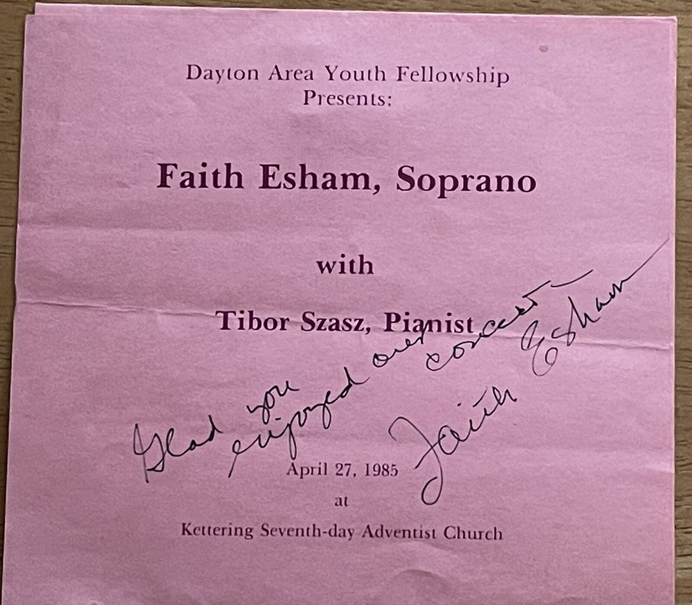 Soprano Faith Esham Autographed Program