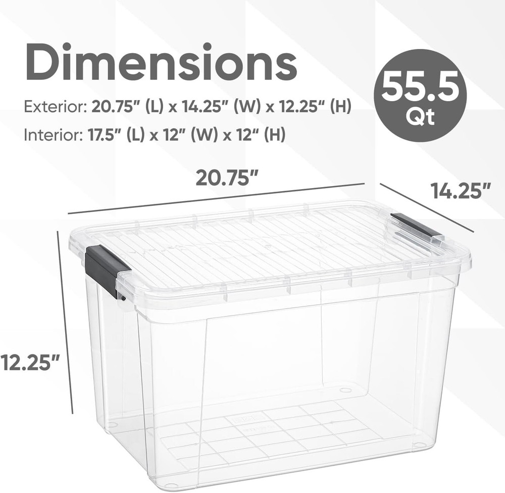 Superio Clear Storage Bins with Lids, 6 Pack- Plastic Storage Boxes - 49 Quart