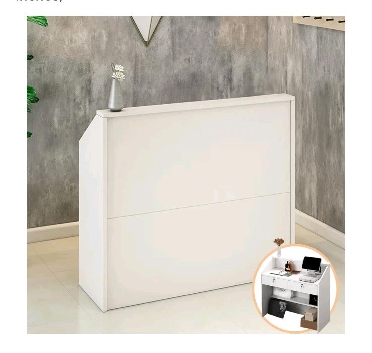 Reception Desk with Counter, Modern Front Desk with Lockable Drawers, White