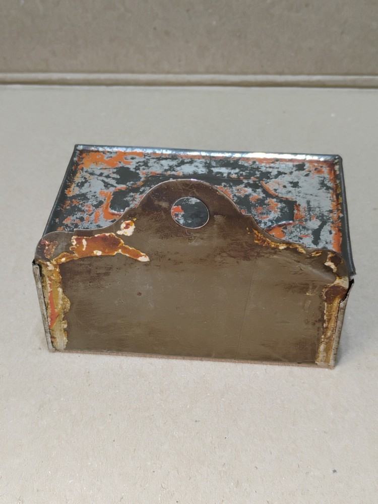 Antique Primitive Wall Mount Tin Match Safe Box w/ Striker Front