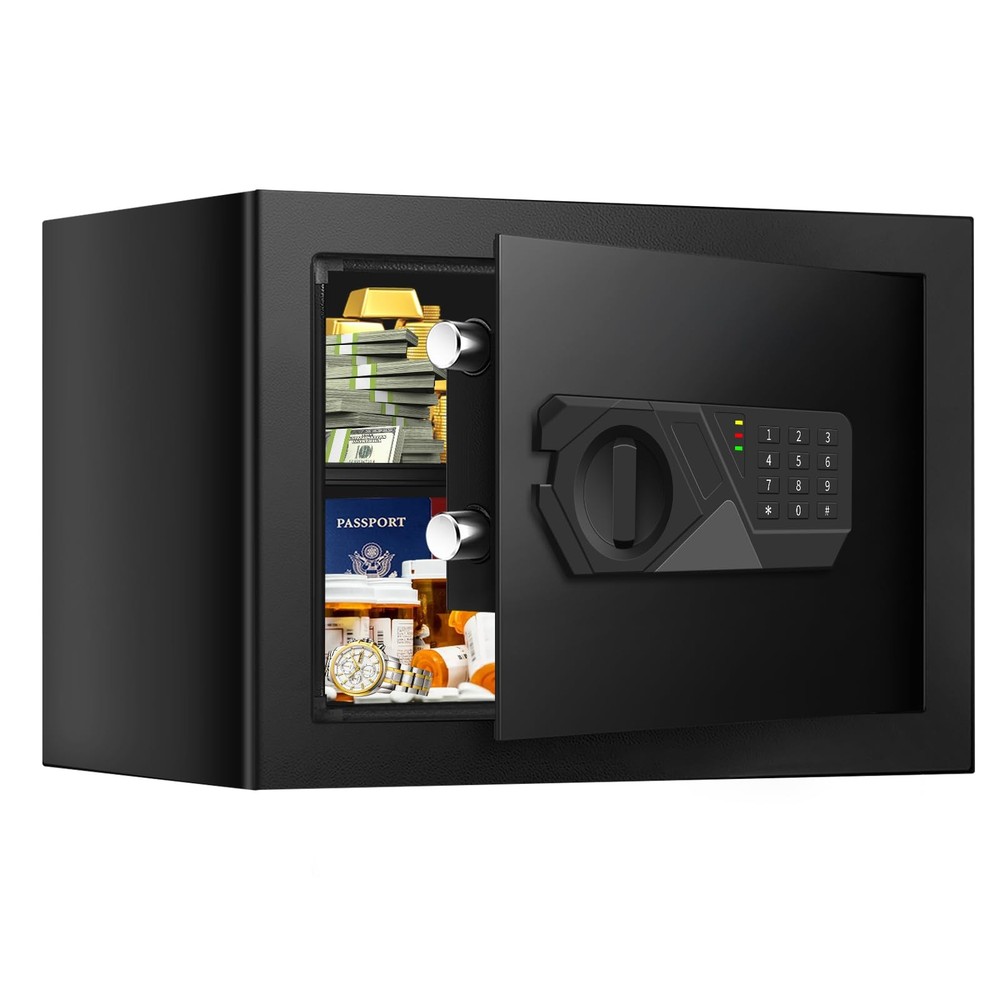 Small Safe for Home Use, Digital Security Box with 0.4 Cuft, Black