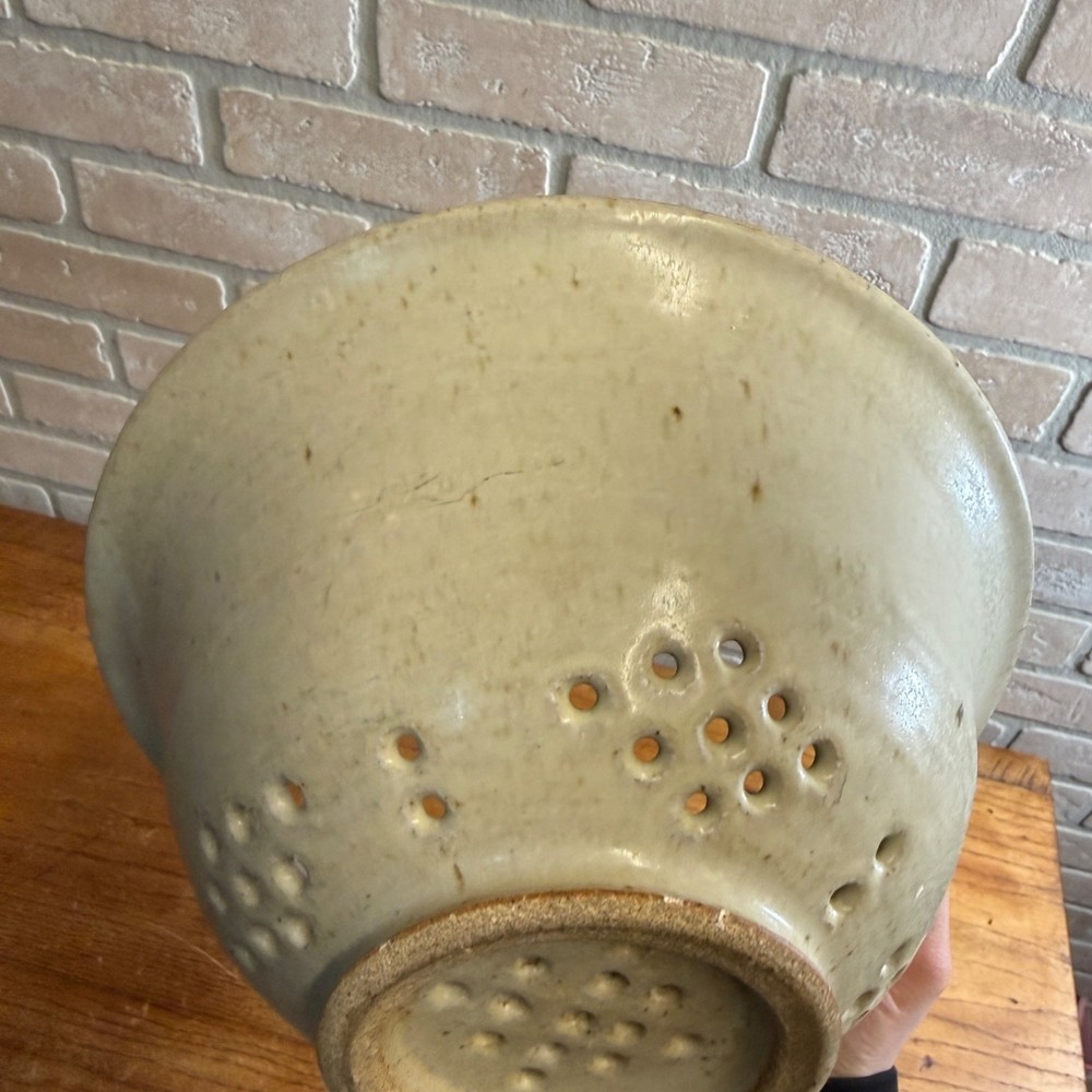 Vintage Stoneware Cheese Strainer Ceramic Glazed Primitive Kitchen Decor