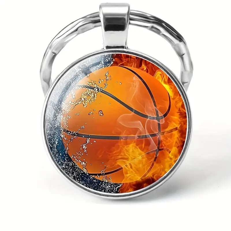 Basketball Pattern Round Pendant Keyring Keychain Special Holiday Gift