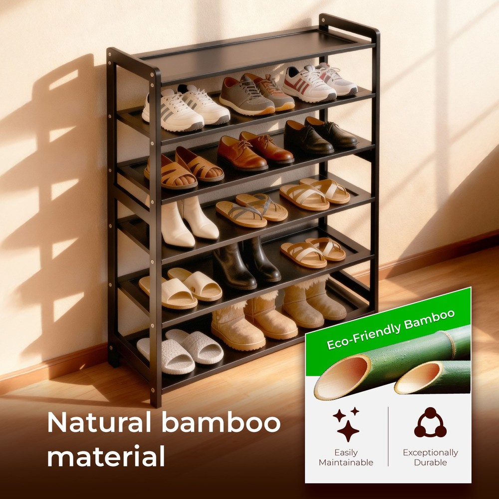 6-Layer Coffee Bamboo Shoe Rack, 68x25x89cm