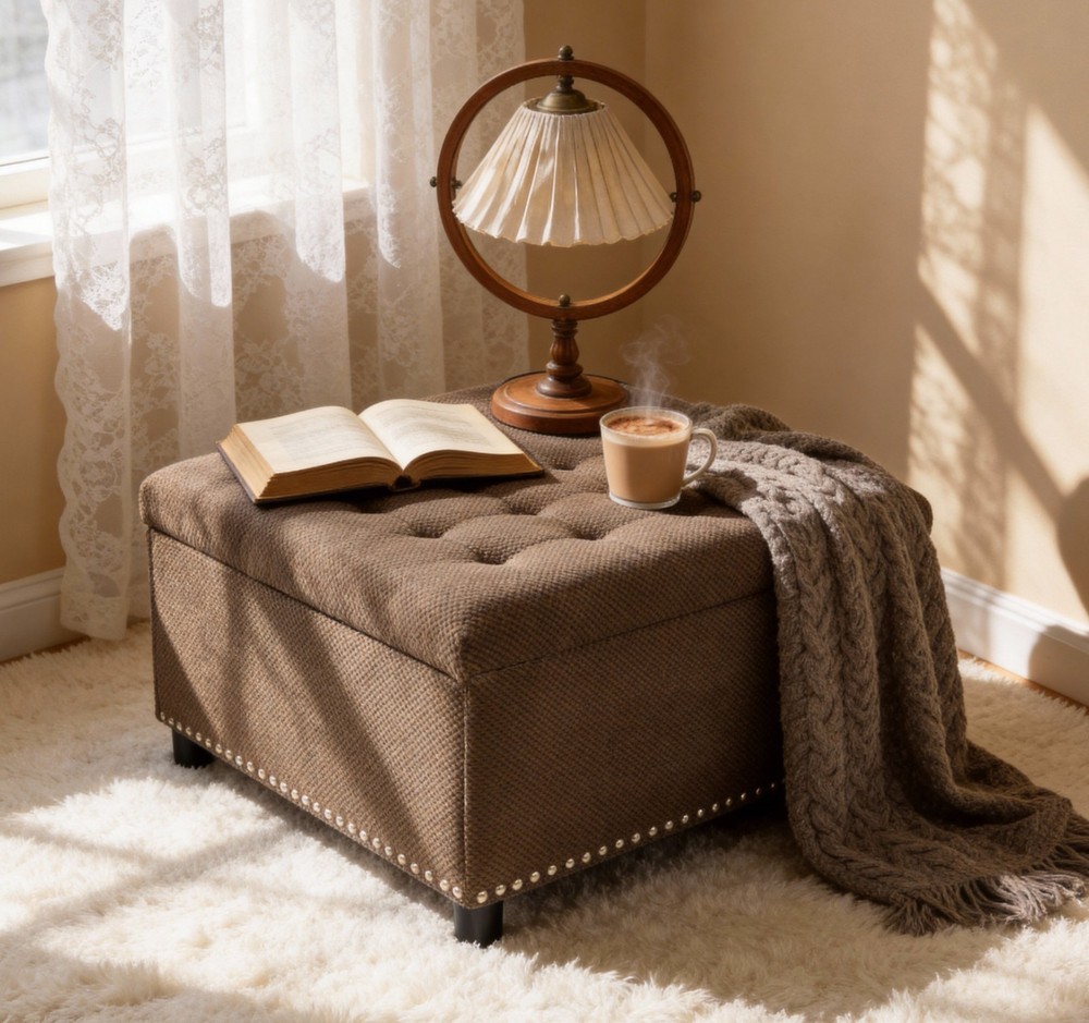 Tufted Storage Ottoman with Nailhead Trim Square Upholstered Coffee Table