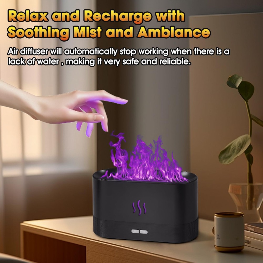 2 Pack Essential Oil Diffuser,Colorful Flame Air Aroma Diffuser Black