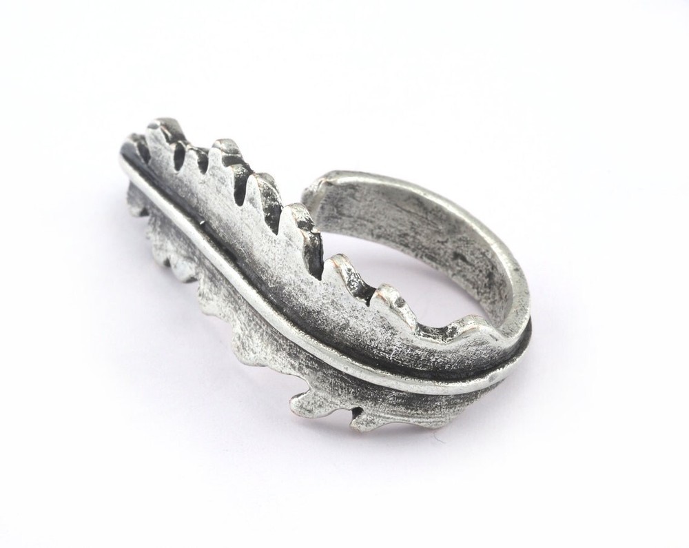 Leaf Ring Adjustable Antique Silver Plated Brass (16mm 5US inner size) 3072
