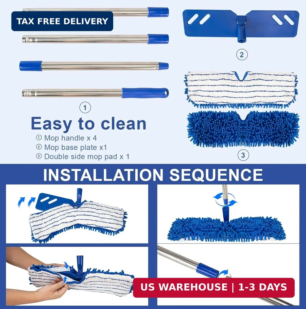 Microfiber Dust Mop for Floor Cleaning - Dual-Sided Washable Pads, Adjustable St