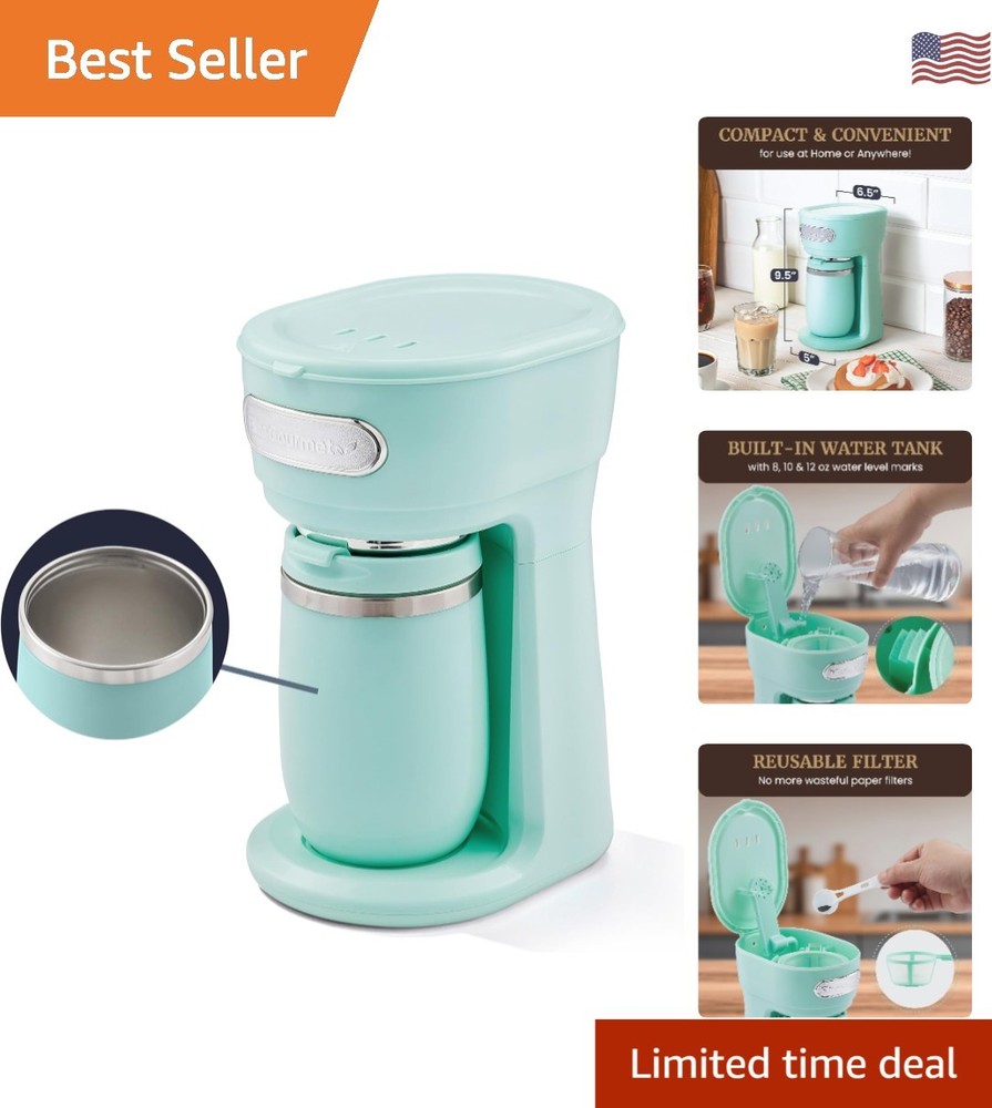 Sleek Mint Single-Serve Coffee Maker with Reusable Filter & Auto Shut-Off