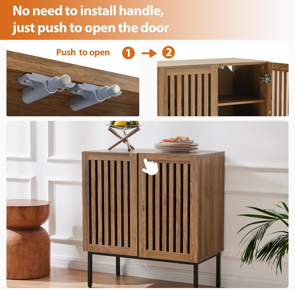 Walnut Buffet Cabinet with Storage & Adjustable Shelf for Dining & Living Spaces