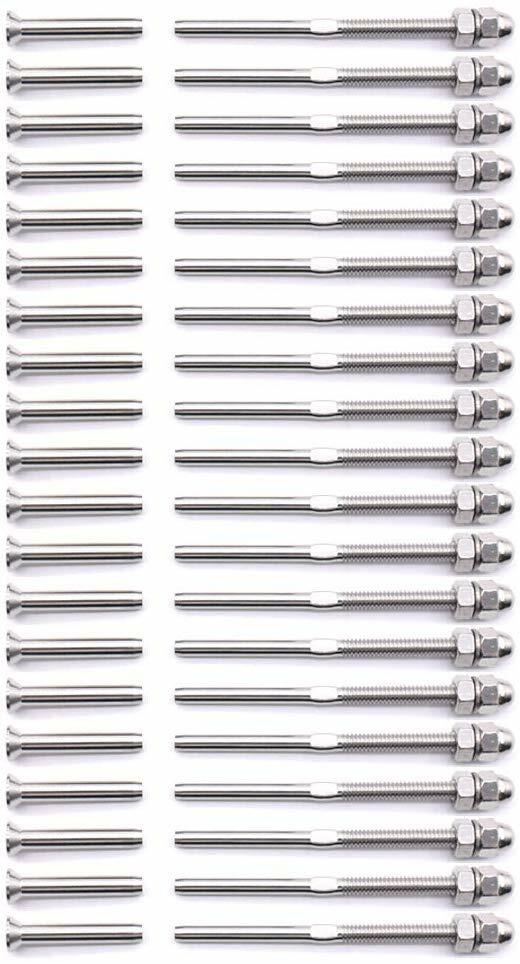 30 ~ T316 Cable Railing Kit Threaded Swage Stud and Stemball Swage Fitting 1/8"