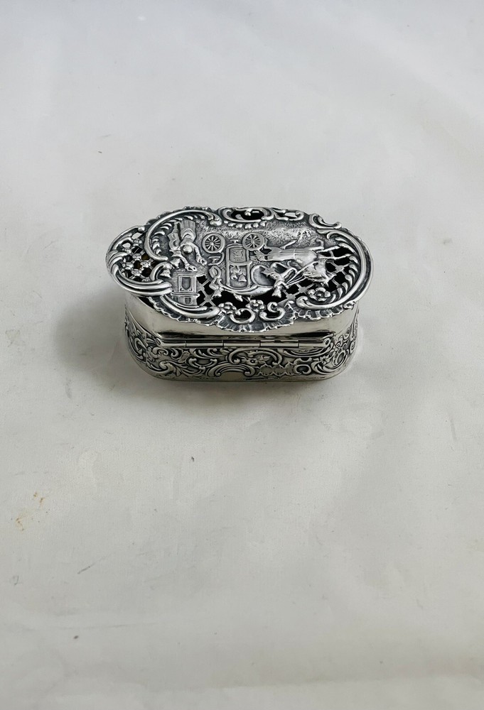 Antique Ornate Openwork Oval Form Box Sterling Silver William Comyns & Sons 1909