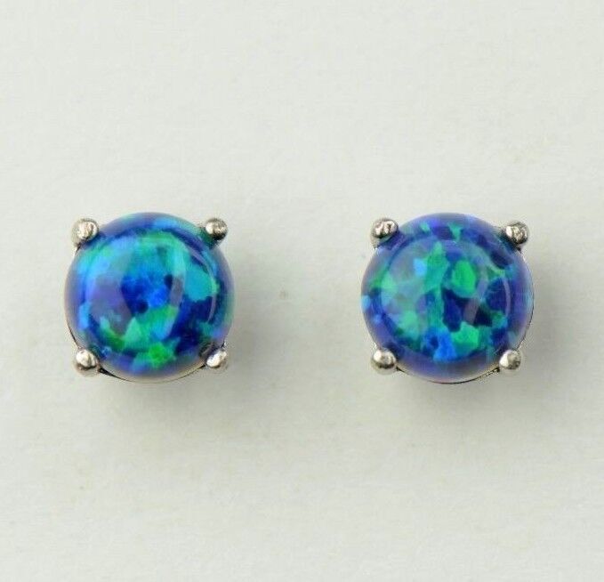 925 Sterling Silver Round Opal stud Earrings